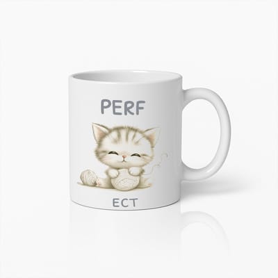 Schattige Kitten Mok – Purrfect Kat Koffiebeker met Bol Wol – Leuk Cadeau voor Kattenliefhebbers