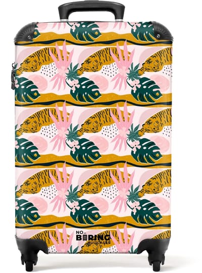 NoBoringSuitcases.com - Koffer dames - Tropisch tijgerpatroon - Past binnen 55x40x20 cm en 55x35x25 cm - Trolley handbagage vrouwen - Valiezen met wieltjes volwassenen - Reiskoffer op wielen - Rolkoffer lichtgewicht