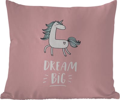 Tuinkussen - Eenhoorn - Kinderen - Quotes - Dream big - Meisjes - Roze - 40x40 cm - Weerbestendig