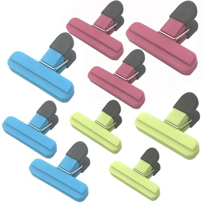 Set van 9 grote zakclips voor chips - Zakclips voor voedselverpakkingen in verschillende maten, met stevige plastic handgrepen.