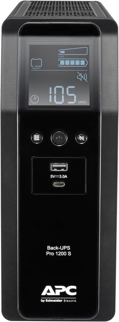 APC Back-UPS PRO BR1200SI - Noodstroomvoeding, 8x C13 uitgang, 2x USB lader (type A & C), 1200VA, USB dataport