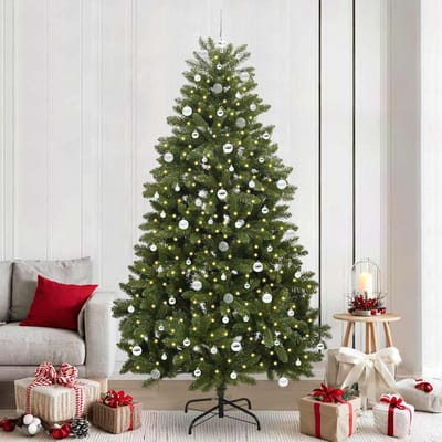 vidaXL - Kunstkerstboom - 240 - cm - 300 - LED's - Warmwit - PVC - en - Staal - Groen