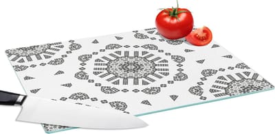 Glazen Snijplank - 39x28 - Mandala - Patronen - Zwart Wit - Snijplanken Glas