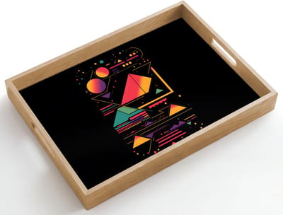 Dienblad hout 50x35 cm - Schootdienblad - Piramides - Cirkels - Neonkleuren - Geometrisch - Borrelplank rechthoek - Plateau dienbladen