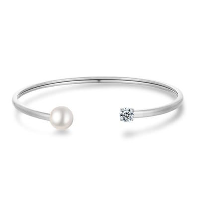 Twice As Nice Armband in edelstaal, bangle, parel en zirkonia 6cm