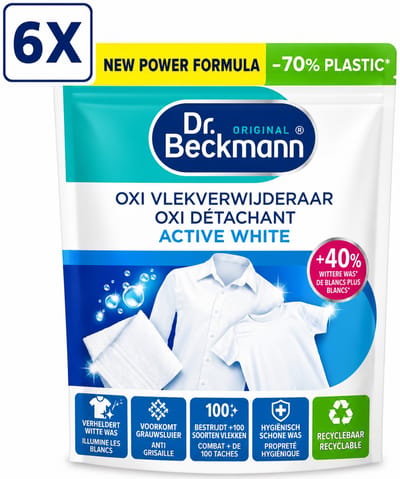 6 x Dr. Beckmann - Active White Poeder – Oxi Power Vlekverwijderaar – Witte Was Witter – Voor Hardnekkige vlekken– 400g