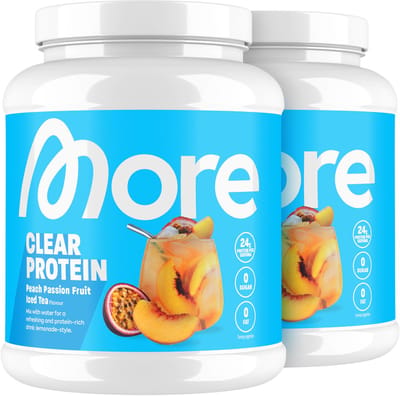 MORE NUTRITION Clear Whey Isolate Proteine Poeder, Peach Passionfruit Ice Tea, 2 x 600 g Voordeelverpakking, 40 Porties Heldere Wei Poeder – Lactosevrij Eiwitshake