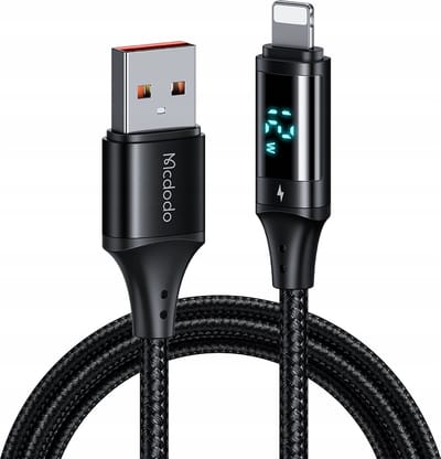 Data- en Oplaadkabel USB-A - Lightning McDodo CA-1060 Display, 12W, 1.2m, Zwart