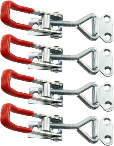 Spansluiting - 4 stuks - Tuimelklemmen - kistensluiting - Scharnier klem - Verstelbare Metalen Sluiting - Meubelsloten - Voor Veiligheid van Kast en doos - Zilver en rood - Gegalvaniseerd ijzer en kunststof