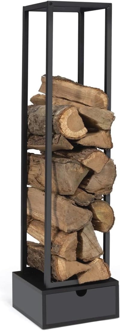 Verticaal Houtopslag Rek - Staal Zwart 125 cm met Lade