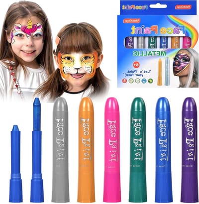 Kleurige Gezichten Schilderen Set voor Kinderen, 6 Veilige en Niet-Toxische Crayons voor Halloween en Feestjes, Perfect voor Creatieve Body Art en Make-up Activiteiten