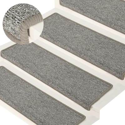 Trapmatten Set - Vloerbedekking Treden - Veilig Traplopen - Geluiddempend Warm - 15 Stuks 65x25cm - Wit Grijs