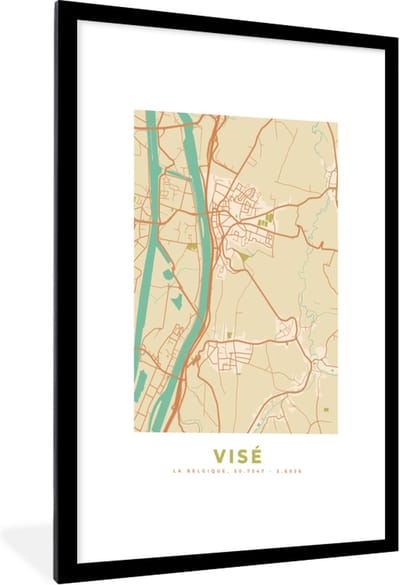 Fotolijst incl. Poster - Plattegrond - België - Kaart - Vintage - Visé - Stadskaart - 60x90 cm - Posterlijst