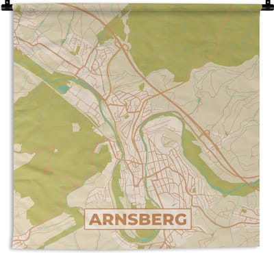 Wandkleed - Wanddoek - Plattegrond - Arnsberg - Kaart - Vintage - Stadskaart - 180x180 cm - Wandtapijt
