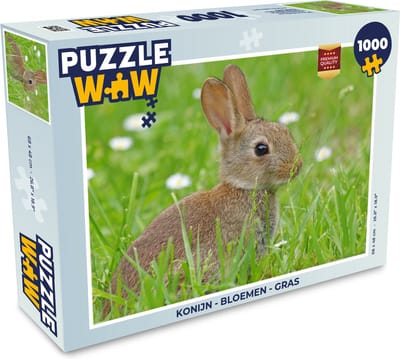 Puzzel Konijn - Bloemen - Gras - Legpuzzel - Puzzel 1000 stukjes volwassenen