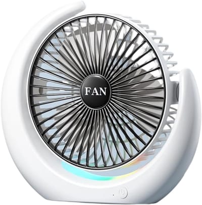 Oplaadbare bureaumventilator - USB tafelventilator met RGB licht - Stille kleine bureauventilator - 3 snelheden tafelventilator - RGB looplicht, bedraad en draadloos gebruik - Kunststof - 20×5×21cm - Geschikt voor kantoor en thuis - Zwart