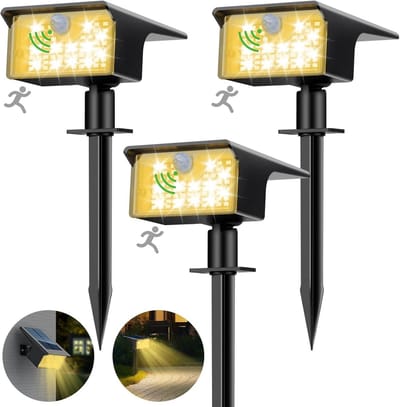 Set van 3 Buitenlampen op Zonne-energie met Bewegingsmelder en 62 LED's - Warmwit