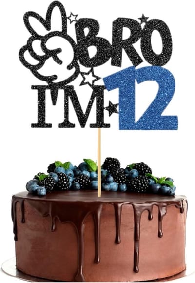 SnelShoppen - Bro Ik ben 12 Taart Topper - Feestelijke Taart Decoratie voor 12e Verjaardag - Verjaardagstaart Toppers - Papier - Ca. 14 cm - 1 stuk -