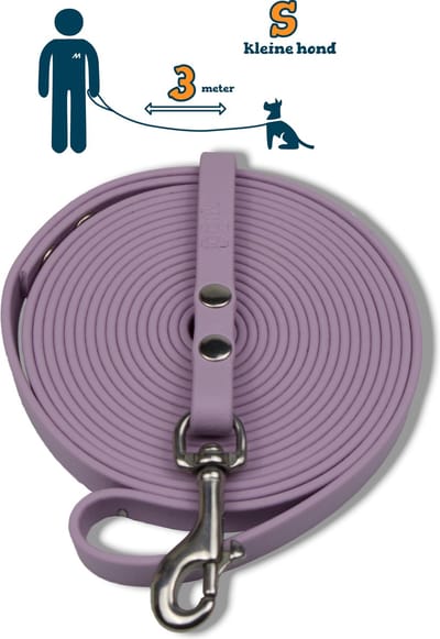 Miqdi hondenriem - BioThane ® - lila - 3 meter lang - 9 mm breed - XS/S - kleine hond