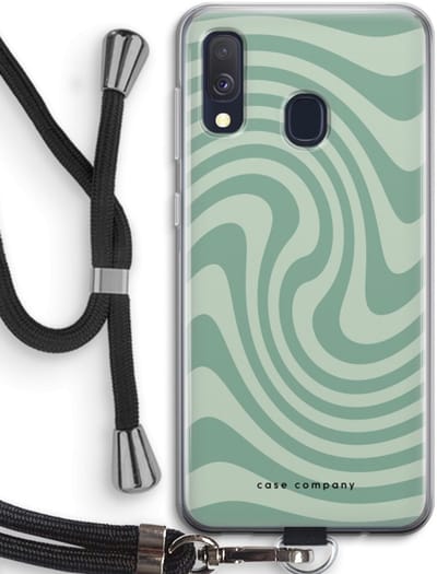 Case Company® - Hoesje met koord geschikt voor Samsung Galaxy A40 hoesje met Koord - Swirl Groen - Telefoonhoesje met Zwart Koord - Bescherming aan alle Kanten en Over de Schermrand
