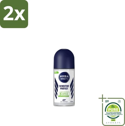 NIVEA MEN - Deodorant Roller - Sensitive Protect - 50 ml - Voordeelverpakking - 2 stuks - Gevoelige huid - Anti-transpirant