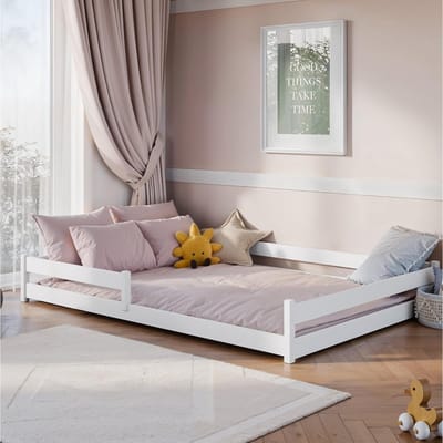 Montessori Kinderbed Vloerbed 140x200 cm met Lattenbodem en Valbeveiliging