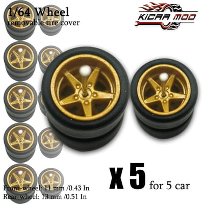 1/64 Kleine Voorwielen En Grote Achterwielen Met Afneembare Slick Rubberen Banden Vijfpuntige Spaken Voor Modelauto's Voor Hotwheels (5 Sets)