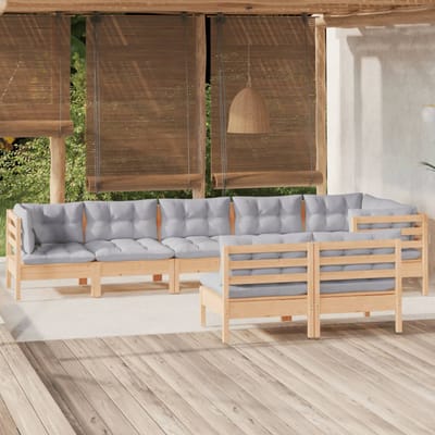 vidaXL - 8-delige - Loungeset - met - grijze - kussens - massief - grenenhout