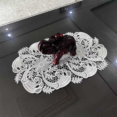 Pastorale stijl borduurwerk gehaakt ovaal tafelkleed tafelmat set theeservies fruitschaal vaas antislip kerst bruiloft decoratie 1 P black