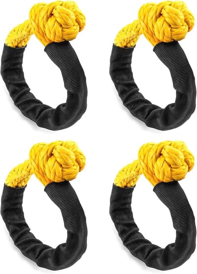 Zachte Beugel voor Weg Slepen Zeilen ATV Vrachtwagen - 4 Pack 1/2 Inch x 20 Inch - 40 lbs Breeksterkte Synthetisch Touw Herstel Touw met Mouw Zwart