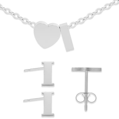 Initiaal Armband & Oorbellen set met Letter I Zilverkleurig - Stainless Steel - Met letter & Hartje! - 2x Sieraden Cadeau - Pax Amare
