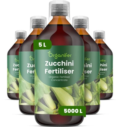 Vloeibare Meststof Voor Courgette - 5X1 L Voor 5000 L - Npk 2-1-8 - Ondersteunt Vegetatieve Groei En Continue Vruchtvorming - Verbetert Vorm En Algehele Kwaliteit Van De Vruchten - Versterkt Het Wortelstelsel Voor Hoge Opbrengst - Organifer