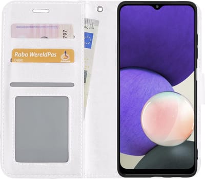 Hoes - Met Pasjeshouder - Geschikt voor Samsung Galaxy A22 4G - Luxe Bookcase Portemonee - Flip Case - Kunstleer Book Case - Flipcase - Book Cover - Walletcase - PortemonneeHoes - Wit
