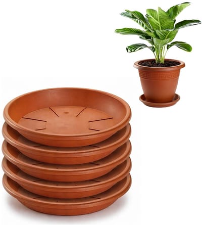 Plasticforte plantenpot onder schotel / opvang schaal - 5x - terracotta - dia 26 cm - Kunststof - voor een pot met dia 30/35 cm