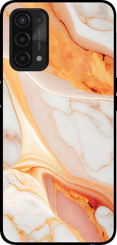 Smartphonica Telefoonhoesje voor OPPO A54 5G / A74 5G / A93 5G met marmer opdruk - TPU backcover case marble design - Oranje geschikt voor Oppo A54 5G;Oppo A74 5G;Oppo A93 5G