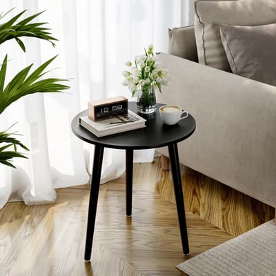 Unyqoos® Elegante Ronde Bijzettafel in Scandinavische Stijl voor Woon- en Slaapkamer, Ø 42 cm, Zwart