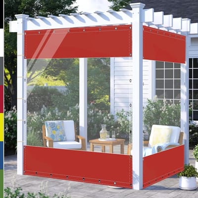 Afdekzeil met ringen - Tentzeil waterdicht - Buiten beschermen - Transparant PVC deel - 28m x 36m - Rood