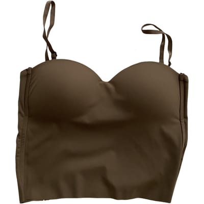 Débardeur à Bretelles en Soie Glacée avec Coussinets de Poitrine Bretelles Réglables Belle Dos Camisole Haut Tissu Élastique Hauts de Base One Size café