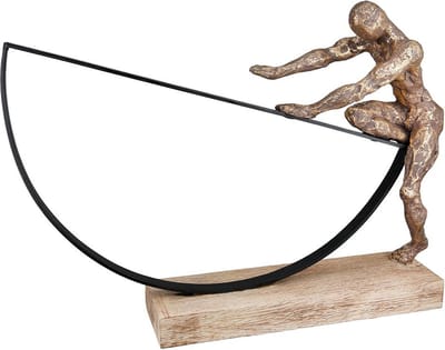 sculptuur in evenwicht komen - hout en aluminium bronze kleur - 9x31x29 cm