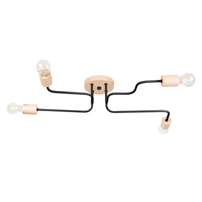 Sollux Lighting Kroonluchter Timbo - E27 - zwart/natuurlijk hout - staal/hout - 16.5x75x58cm