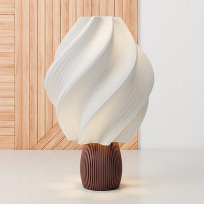 Dastium Home - Tafellamp - Witte lamp met rode poot - Paddestoel lamp - Japandi lamp van gerecycled kunststof - Sfeerlamp woonkamer of slaapkamer - Schemerlamp geschikt voor E27 LED