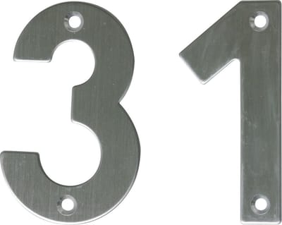 AMIG Huisnummer 31 - massief Inox RVS - 10cm - incl. bijpassende schroeven - zilver