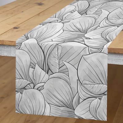 ABAKUHAUS Bloemen-tafelloper – magnoliabladeren – 40×180 cm – anthracietgrijs