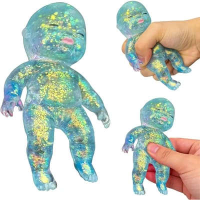 3-Pack Glitter Zacht Siliconen Baby Knijpspeeltjes: De langzaam terugverende textuur zorgt voor een bevredigend gevoel—perfect voor stressverlichting blauw