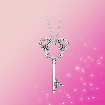Nieuwe 925 Sterling Zilveren Bedel Muis Fantasyland Kasteel Sleutel Ketting Hanger Pasvorm Originele Mode Ketting Vrouwen Sieraden Cadeau pink