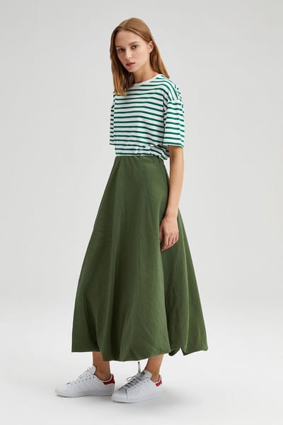 Touché Privé - Ballonrok met elastische taille - Khaki - Dames