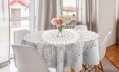 ABAKUHAUS bruine mandala-ronde tafelkleed, cirkelvormige tafelkleedbedekking voor eetkamerkeukendecoratie, 150 cm, wit en bruin