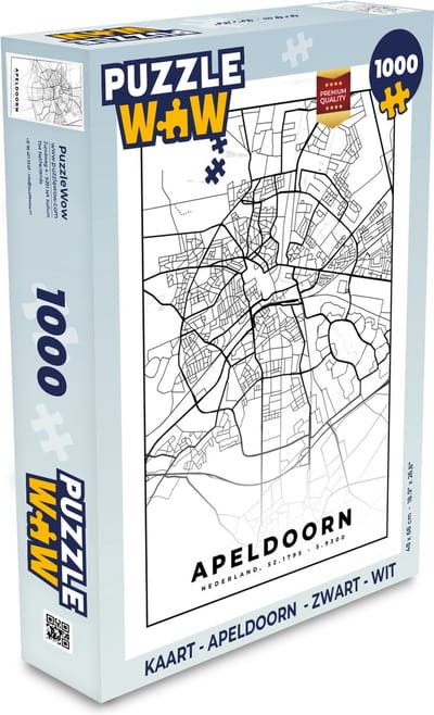 Puzzel Kaart - Apeldoorn - Zwart - Wit - Legpuzzel - Puzzel 1000 stukjes volwassenen