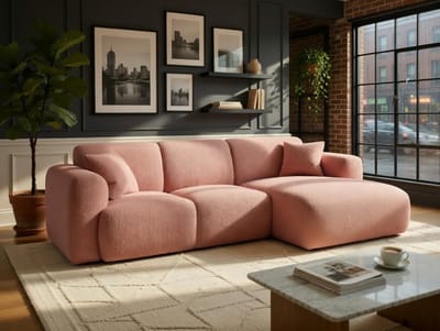 Slaapbank hoekbank Amelia – Ribfluweel (Corduroy) – 4-zits met Opbergkist – 267x167 cm – Links –wit – Depauw