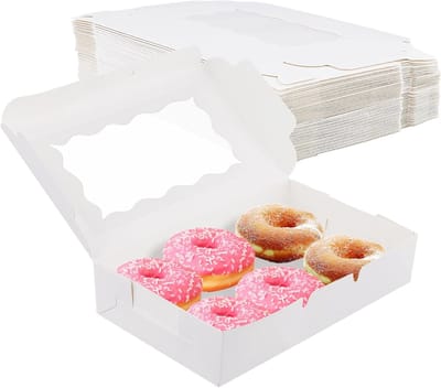 Set van 100 witte bakkerijdozen met doorzichtig venster voor gebak, koekjes, taart, snoep en desserts - Ideaal voor presentaties en cadeauverpakkingen, 7 x 4,3 x 1,5 cm